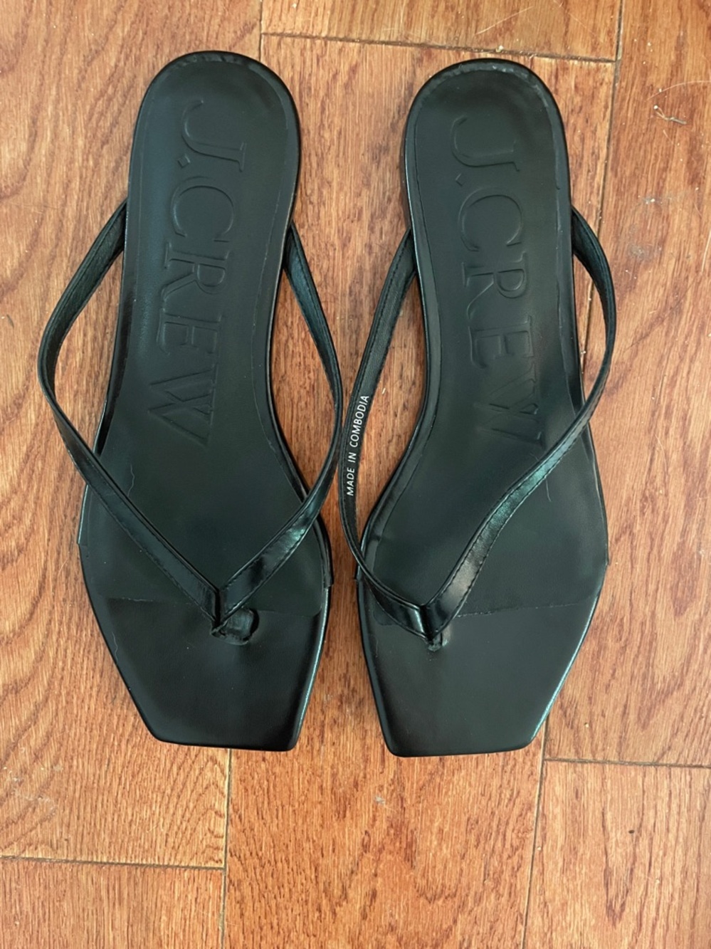 J. Crew Black Square-Toe Thong Sandals